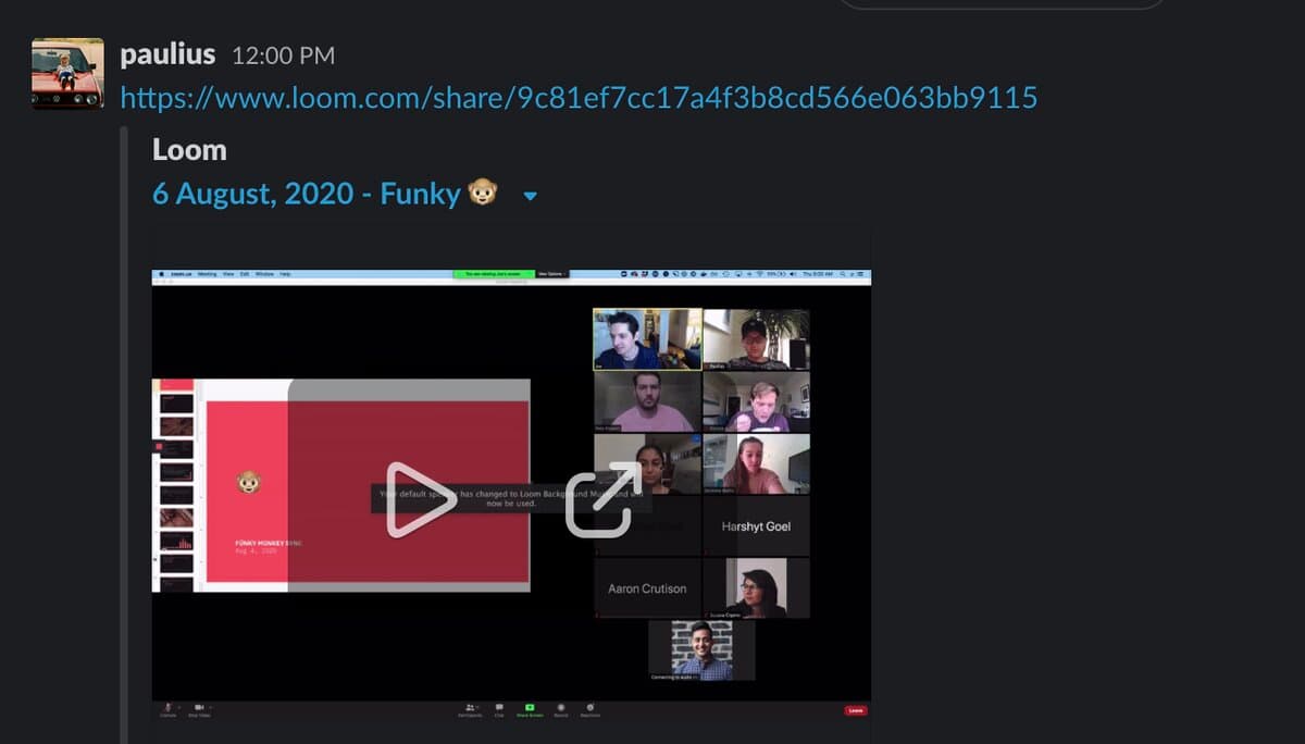 Screenshot of Slack embed loom