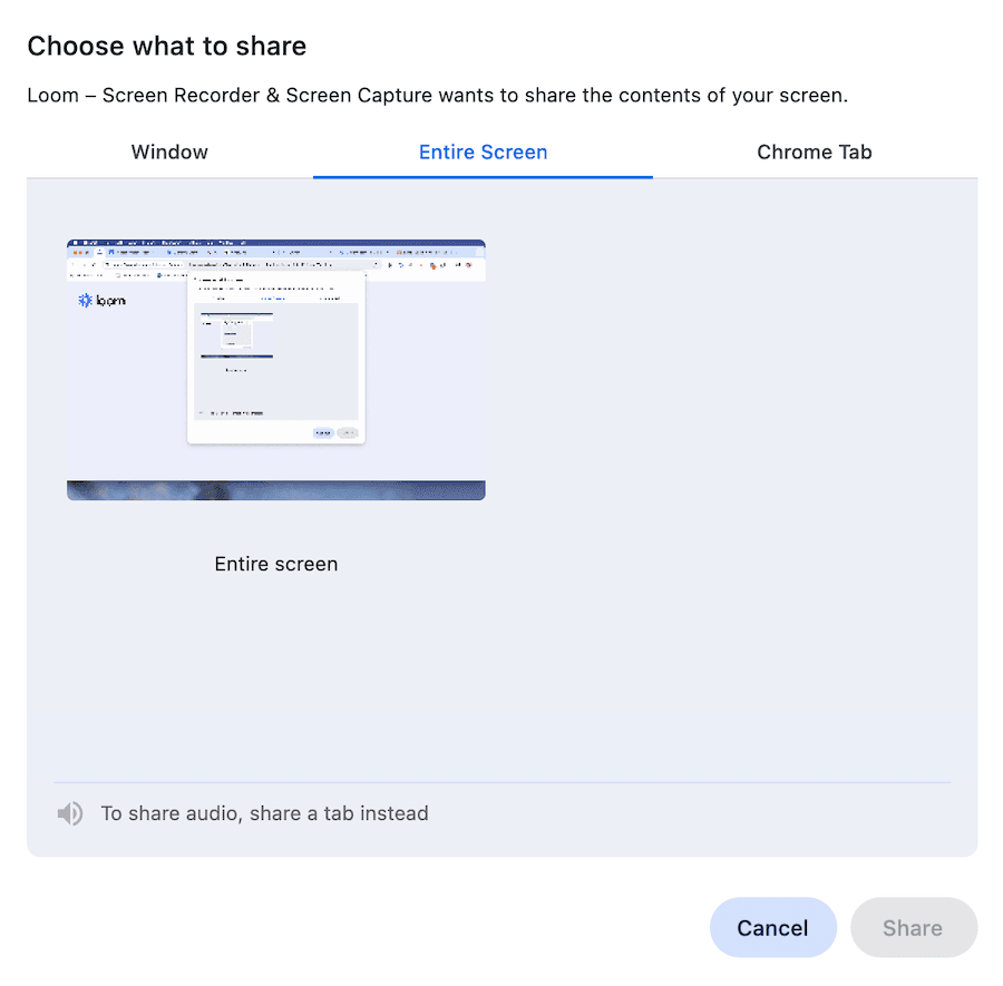 Loom-screen-sharing-options