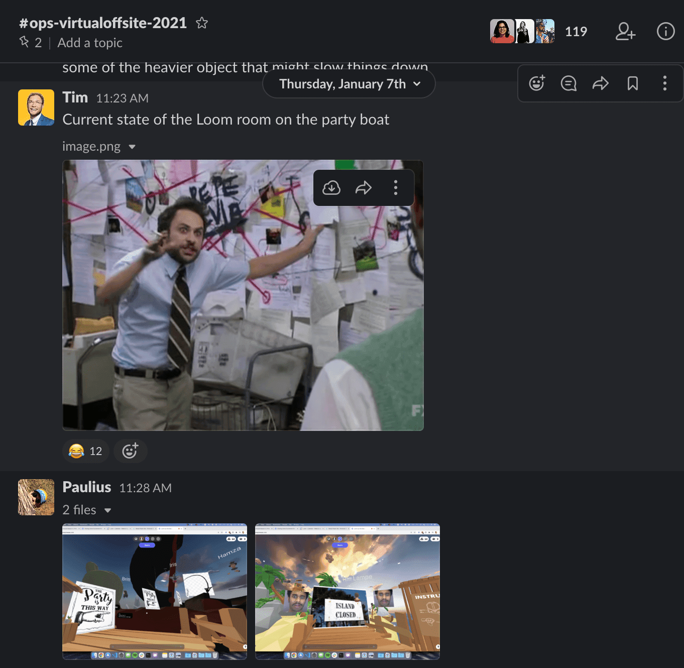 Loom virtual offsite Slack channel screenshot