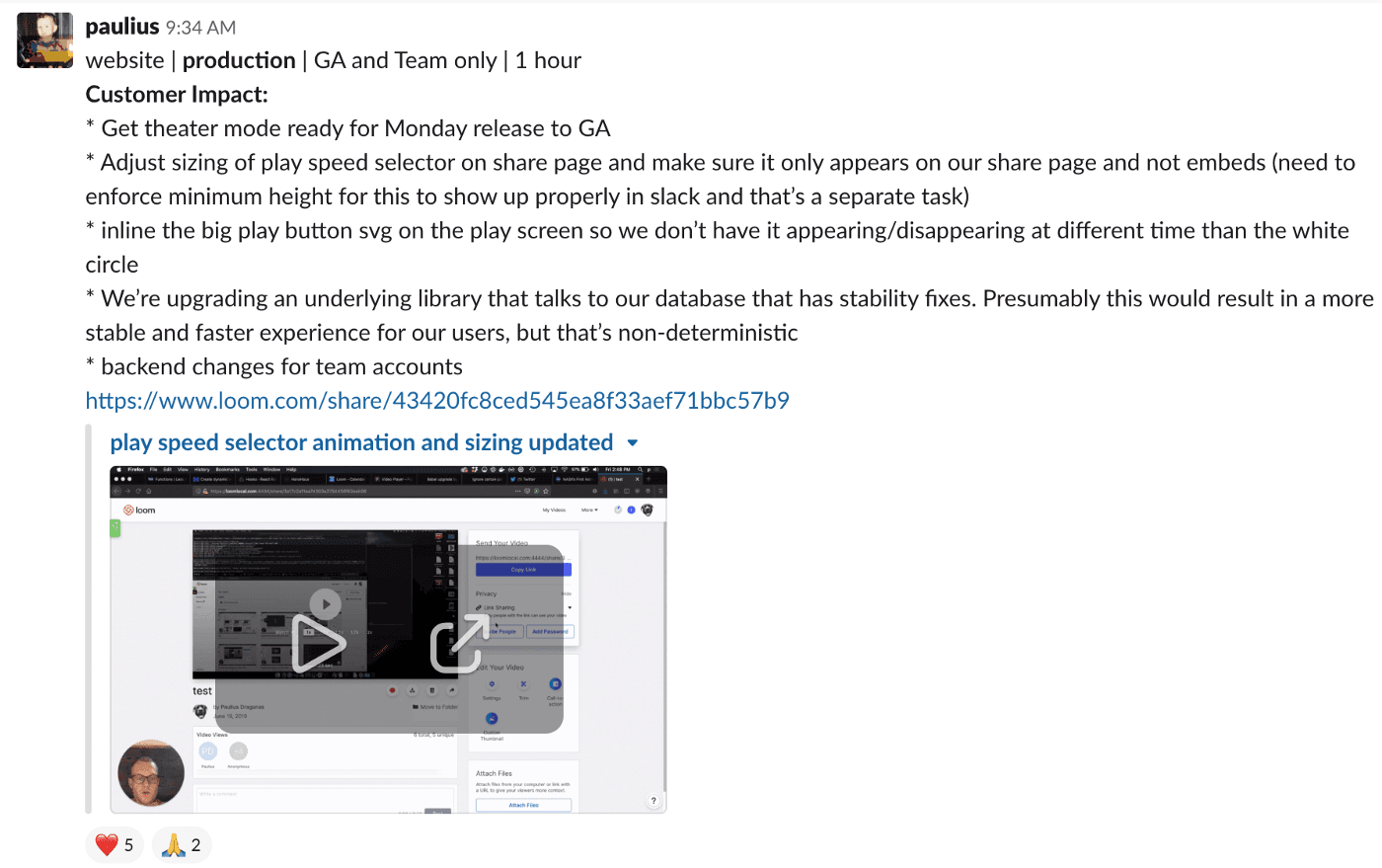 Loom integrated inline in Slack screenshot